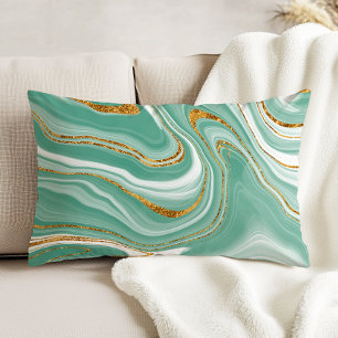 Coussins Décoratifs Agate Aquarelle Vert Menthe Or Paillettes Faux