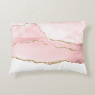 Coussins Décoratifs Agate rose vierge avec ruban or Élégant
