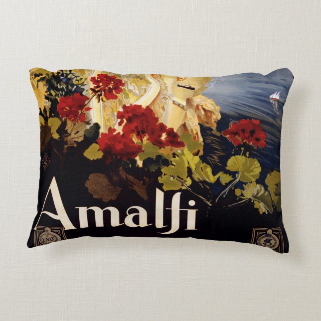 Coussins Décoratifs Amalfi Italie Poster de voyage Graphique d'art (Dos)