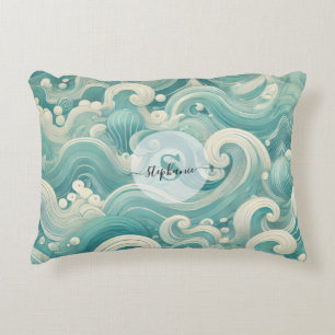 Coussins Décoratifs Aqua Blue & White Wave Abstraite - Art moderne Flu