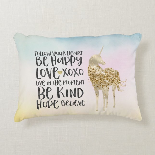 Coussins Décoratifs Aqua Yellow Rose Aquarelle Inspirational Unicorne (Devant)