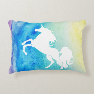 Coussins Décoratifs Aquarelle arc-en-ciel blanc licorne