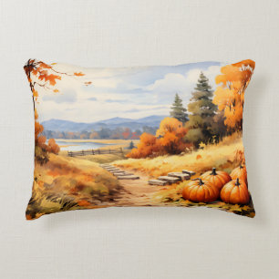 Coussins Décoratifs Aquarelle Automne Citrouille de route en chute Feu