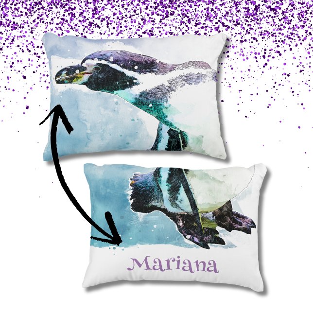 Coussins Décoratifs Aquarelle blanche et noire de pingouin (Créateur téléchargé)