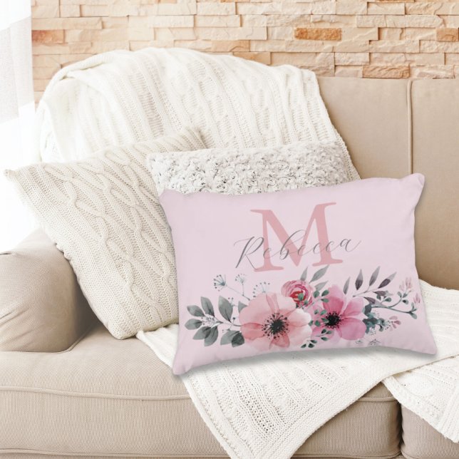 Coussins Décoratifs Aquarelle botanique chic rose pâle (Créateur téléchargé)
