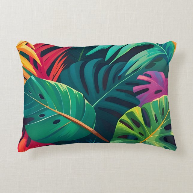 Coussins Décoratifs Aquarelle de feuillage tropical Paradis (Devant)