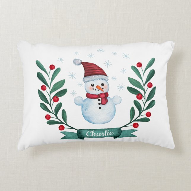 Coussins Décoratifs Aquarelle de Noël Snowman Custom (Devant)