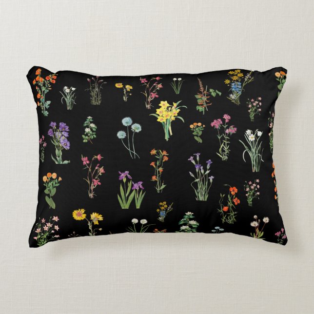 Coussins Décoratifs Aquarelle fleur sauvage Floral botanique noir (Devant)