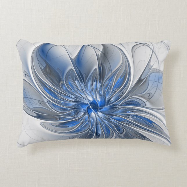 Coussins Décoratifs Aquarelle gris bleu Abstrait Fractal Art Flower (Devant)