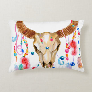 Coussins Décoratifs Aquarelle isolée Crâne : Arrière - plan blanc.