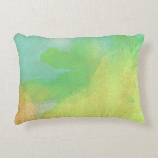 Coussins Décoratifs Aquarelle jaune et verte brillante (Devant)