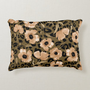 Coussins Décoratifs Aquarelle léopard floral : Motif sans fin