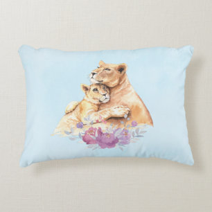 Coussins Décoratifs Aquarelle mignonne Mère Lion & Cub