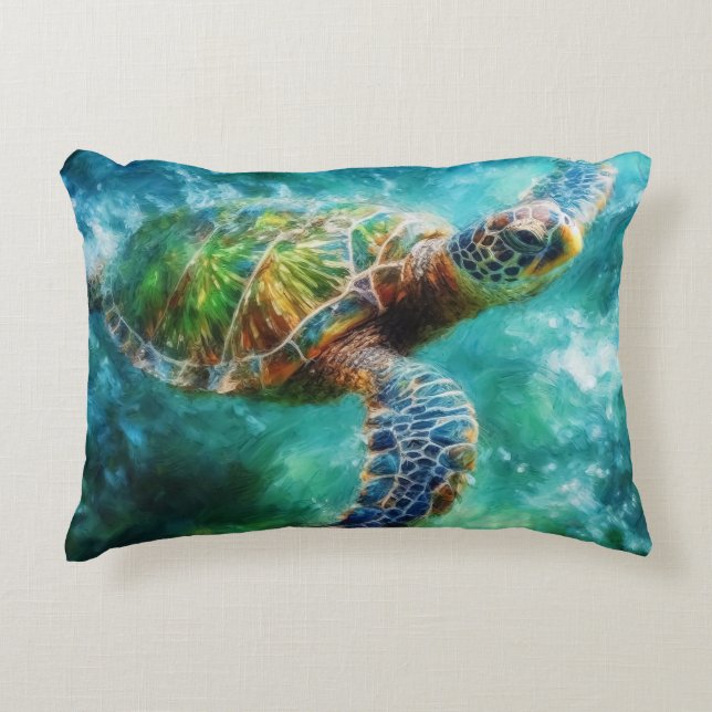 Coussins Décoratifs Aquarelle Natation Tortue de mer (Devant)