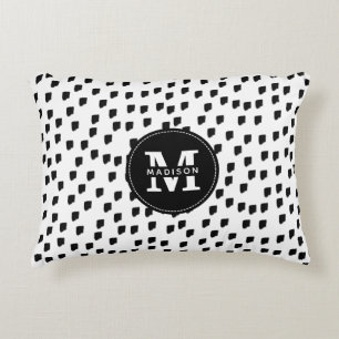 Coussins Décoratifs Aquarelle noire et blanche Pinceau Monogramme