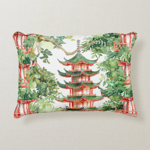 Coussins Décoratifs Aquarelle Pagode asiatique dans paysage verdoyant 