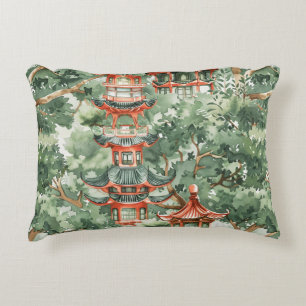 Coussins Décoratifs Aquarelle Pagode asiatique dans paysage verdoyant 