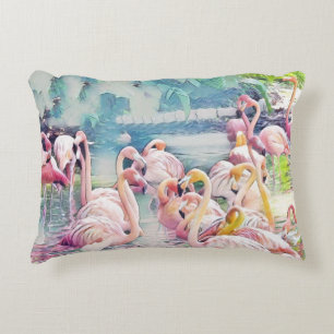 Coussins Décoratifs Aquarelle Peinture de Flamants roses roses dans l'