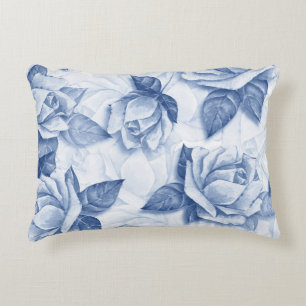 Coussins Décoratifs Aquarelle Rose Bleue - Décoration Florale Élégante