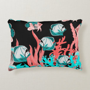 Coussins Décoratifs Aquarelle sans couture motif avec poissons exotiqu