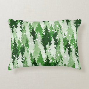 Coussins Décoratifs Aquarelle transparente motif avec pins verts 