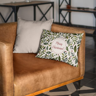 Coussins Décoratifs Aquarelle verte branches saisonnières et baies
