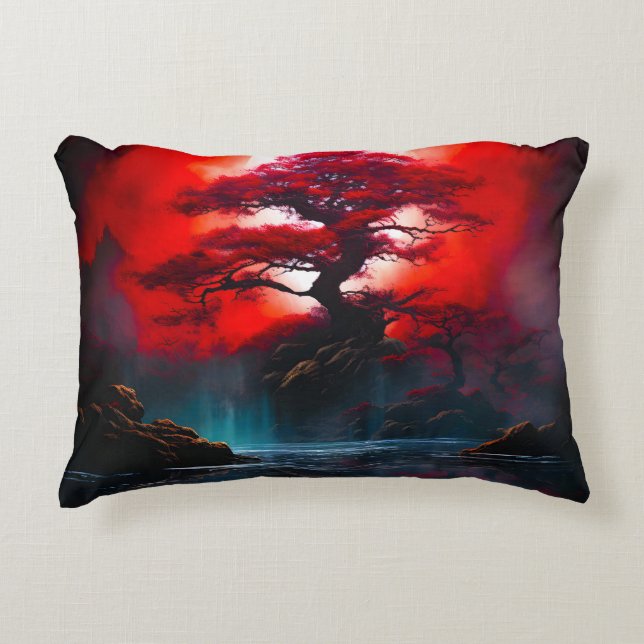 Coussins Décoratifs Arbre rouge mystique sous la pleine lune (Devant)