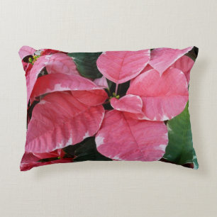 Coussins Décoratifs Argent Star Marbre Poinsettias Pink Holiday Floral