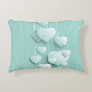 Coussins Décoratifs Arrière - plan vert clair avec coeur blanc 3D