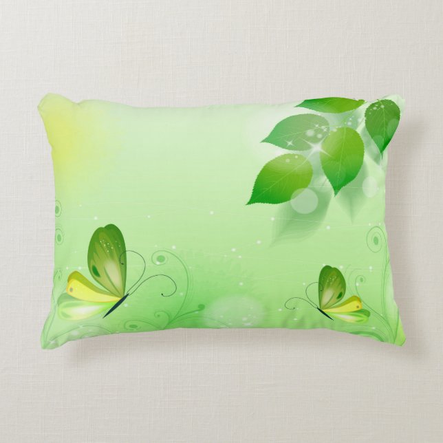 Coussins Décoratifs Arrière - plan vert printemps avec papillon (Devant)