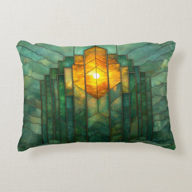 Coussins Décoratifs Art Déco Turquoise Vert Jaune orange (Devant)