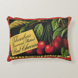 Coussins Décoratifs Art d'étiquette de caisse de fruits vintage, ceris