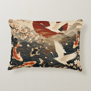 Coussins Décoratifs Art personnalisé élégant de carpes koï et grues ja