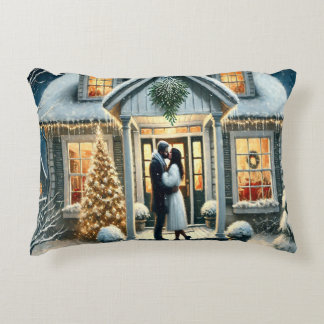 Coussins Décoratifs "Baiser d'hiver romantique : magie des fêtes sur l