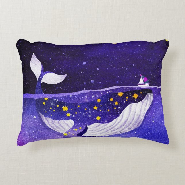 Coussins Décoratifs Baleine magique : Nuit Océanique Noire (Devant)