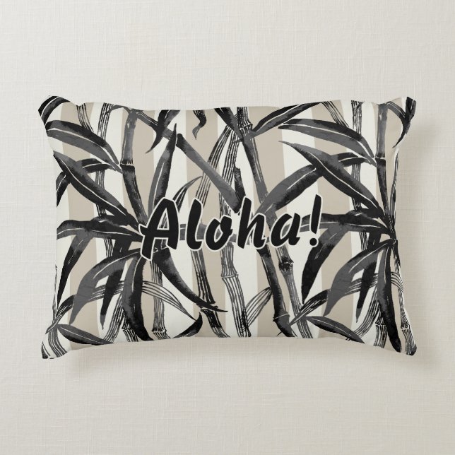 Coussins Décoratifs Bamboo Jungle Hawaiian Stripe - Noir et Taupe (Devant)