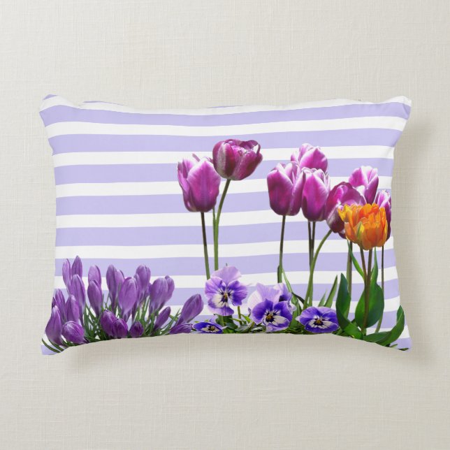 Coussins Décoratifs Bandes pastel aux fleurs de tulipes (Devant)