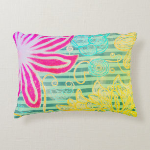 Coussins Décoratifs Bandes tropicales colorées et fleurs