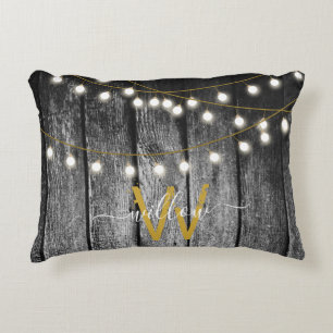 Coussins Décoratifs Barre Rustique Noir Bois Or Chaîne Lumière Monogra