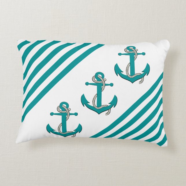 Coussins Décoratifs Bateau nautique, Ancre/noeud/bandes aqua (Dos)
