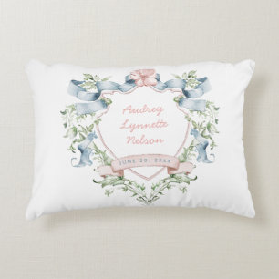 Coussins Décoratifs Bébé Bleu et rose Grandmillennial Ribbon Crest