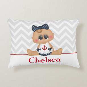 Coussins Décoratifs Bébé mignonne Nautique fille avec Monogramme