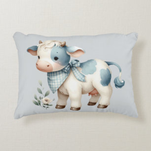 Coussins Décoratifs Bébé Vache Pastel à Carreaux Bleus Esthétique de F