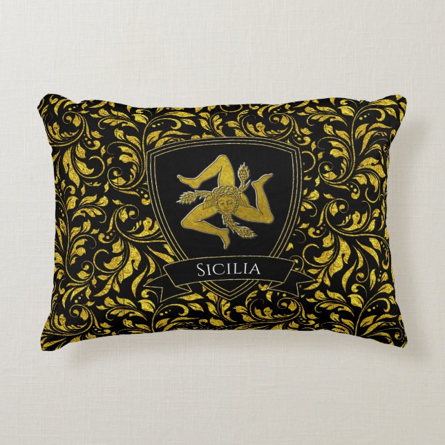 Coussins Décoratifs Belle Sicilienne Trinacria Or et Noir (Devant)