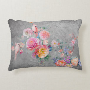 Coussins Décoratifs Belles fleurs multicolores et oiseaux sur concr