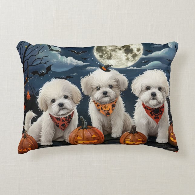 Coussins Décoratifs Bichon Frise Halloween Éffrayant (Devant)