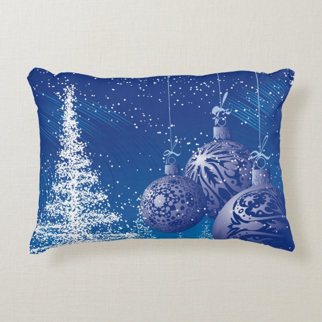 Coussins Décoratifs Blanc & Minuit Bleu Noël Ornements & Arbres (Devant)