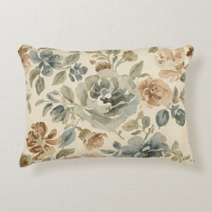Coussins Décoratifs Bleu Antique Brun Sage Beige Floral Aquarelle