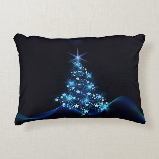 Coussins Décoratifs Bleu brillant des étoiles sur l'arbre de Noël fonc (Devant)