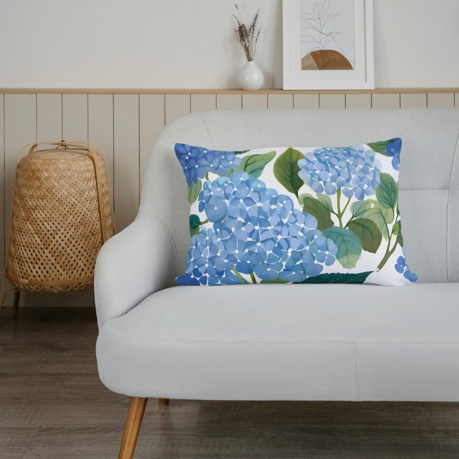 Coussins Décoratifs Bleu Hydrangée Aquarelle Côte Florale (Créateur téléchargé)